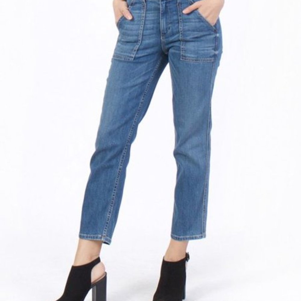 Like New Level 99 Blue Cropped Becky Straight-Leg Distressed Jeans, 28